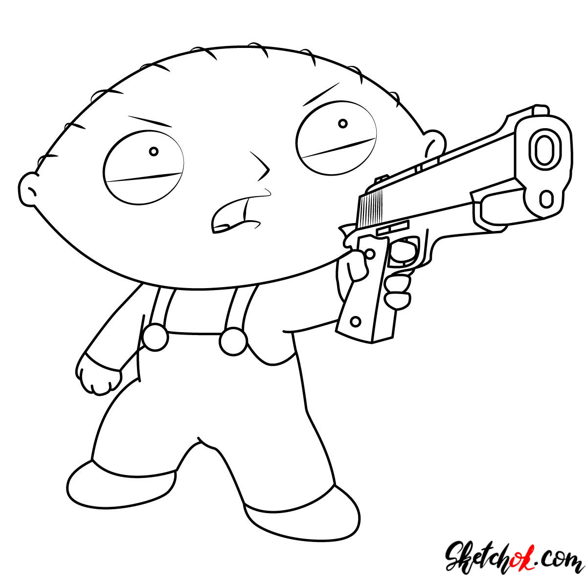 How to draw Stewie Griffin with a pistol - step 11