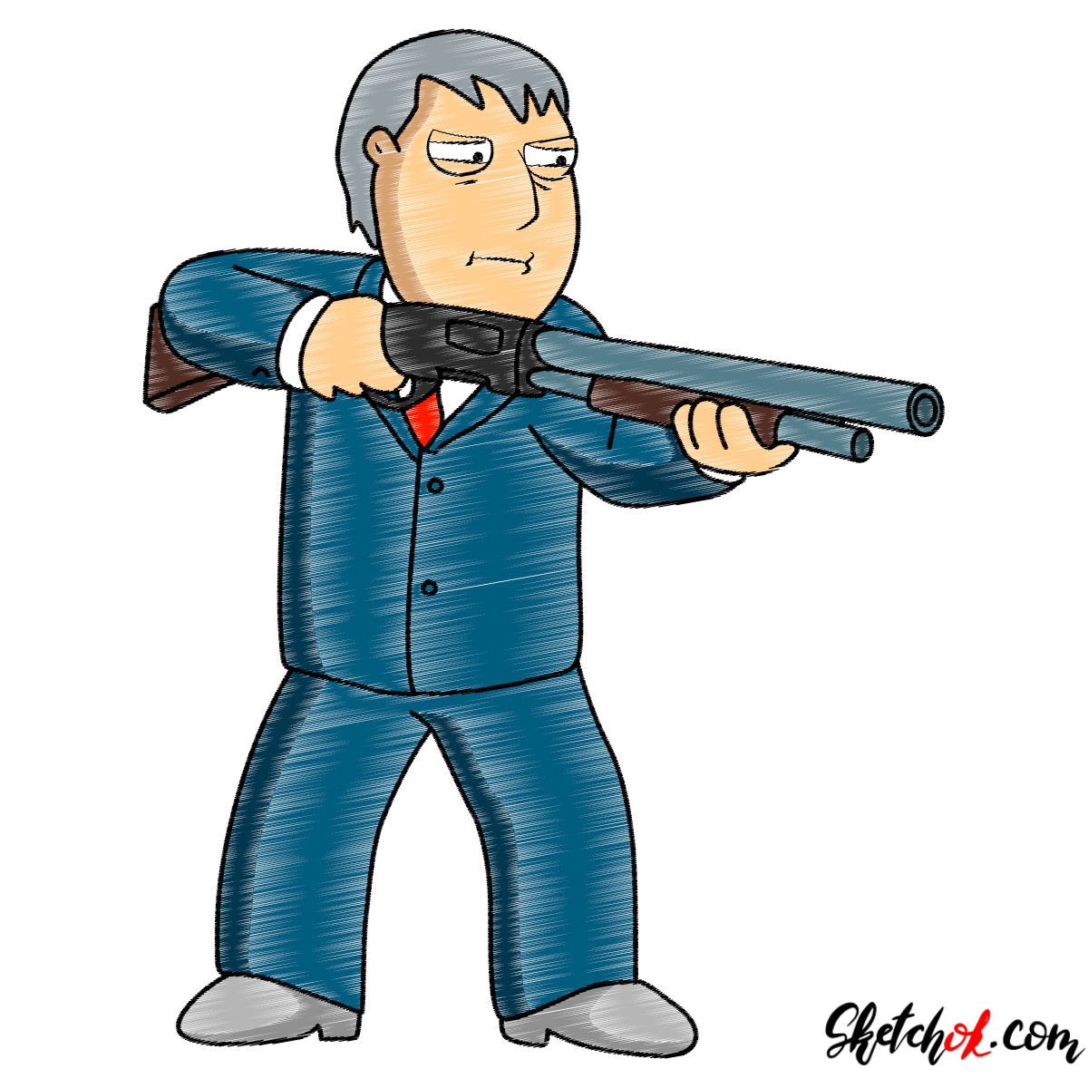 How to draw Mayor Adam West with a shotgun Sketchok
