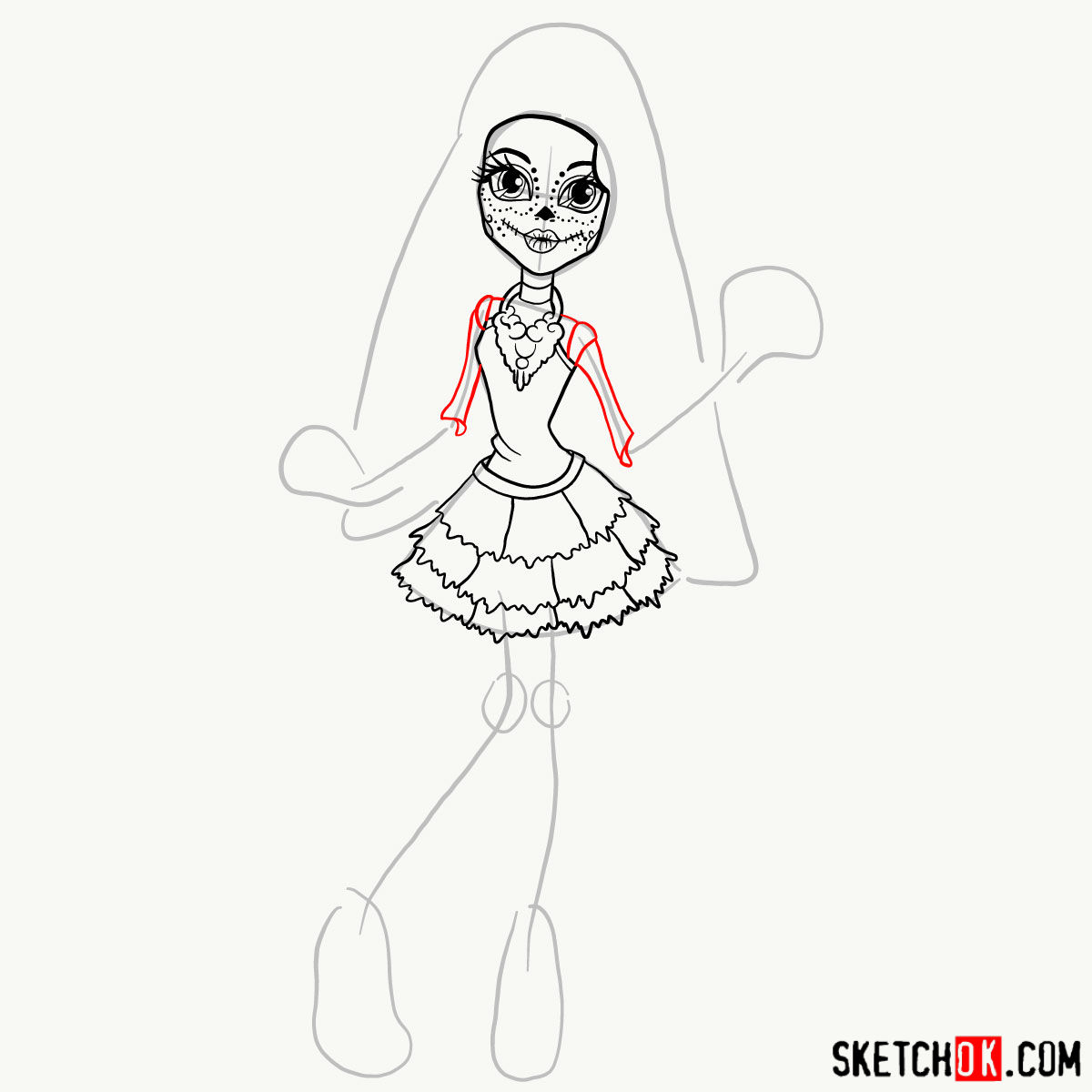 How to draw Skelita Calaveras - step 09