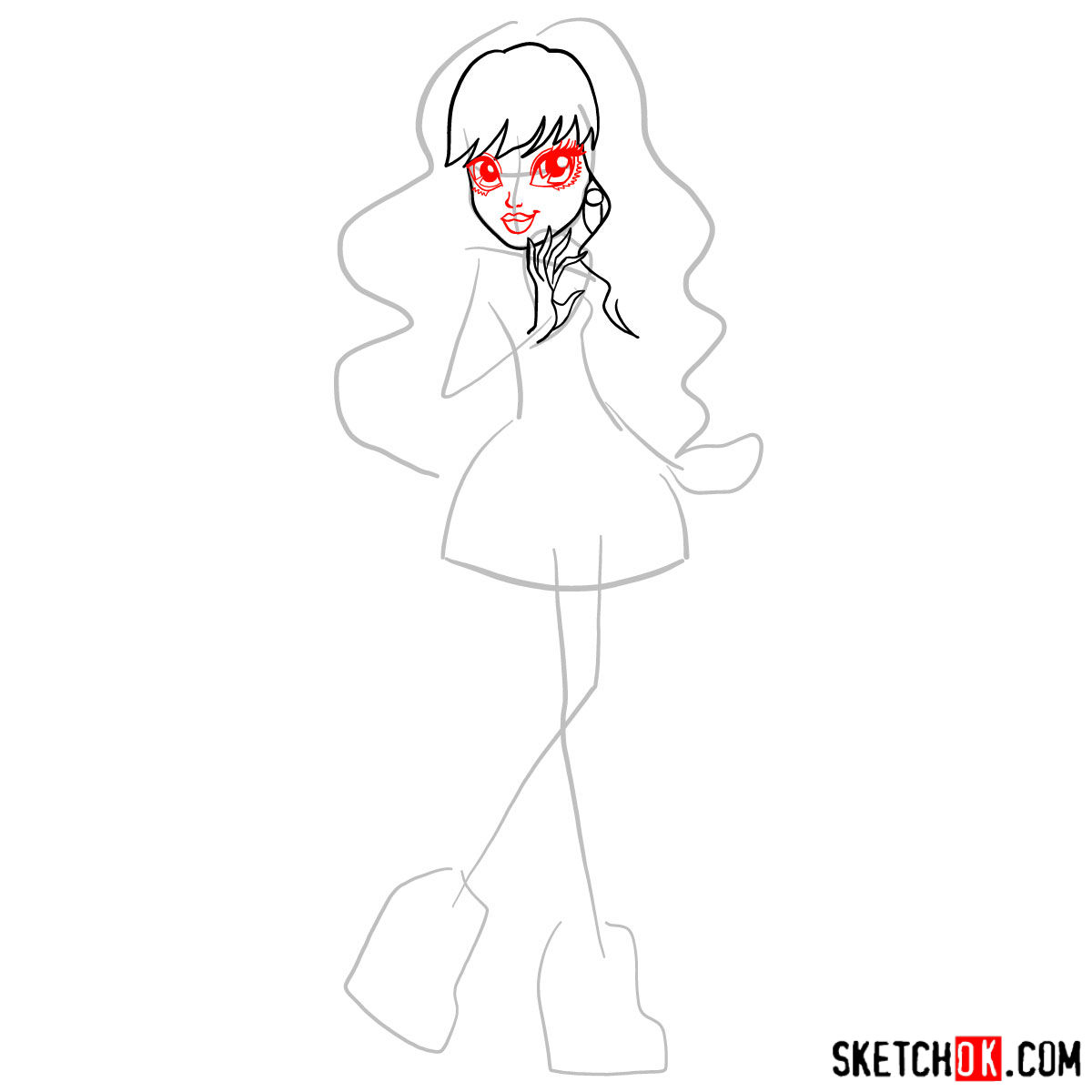 How to draw Twyla from Monster High - step 04