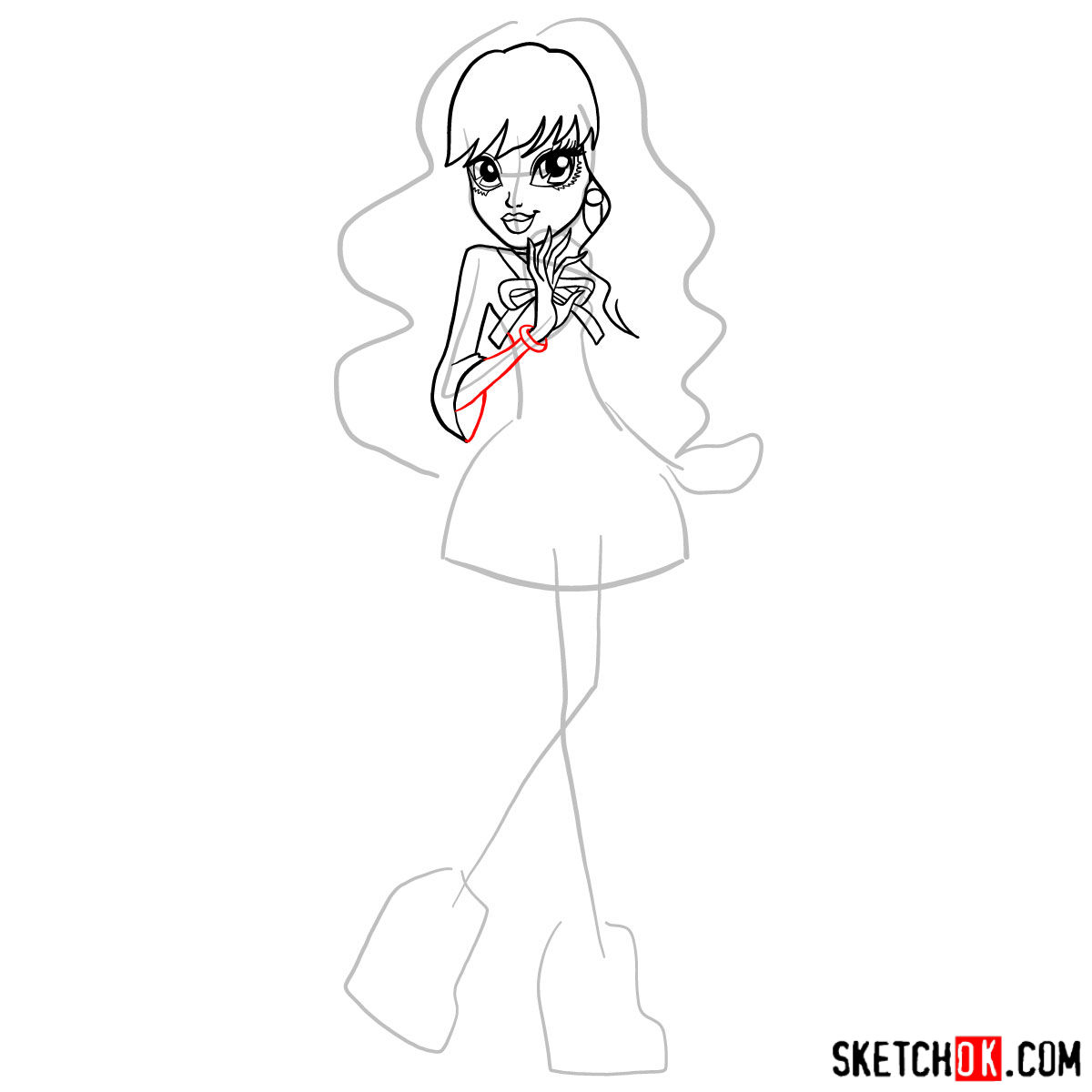 How to draw Twyla from Monster High - step 07