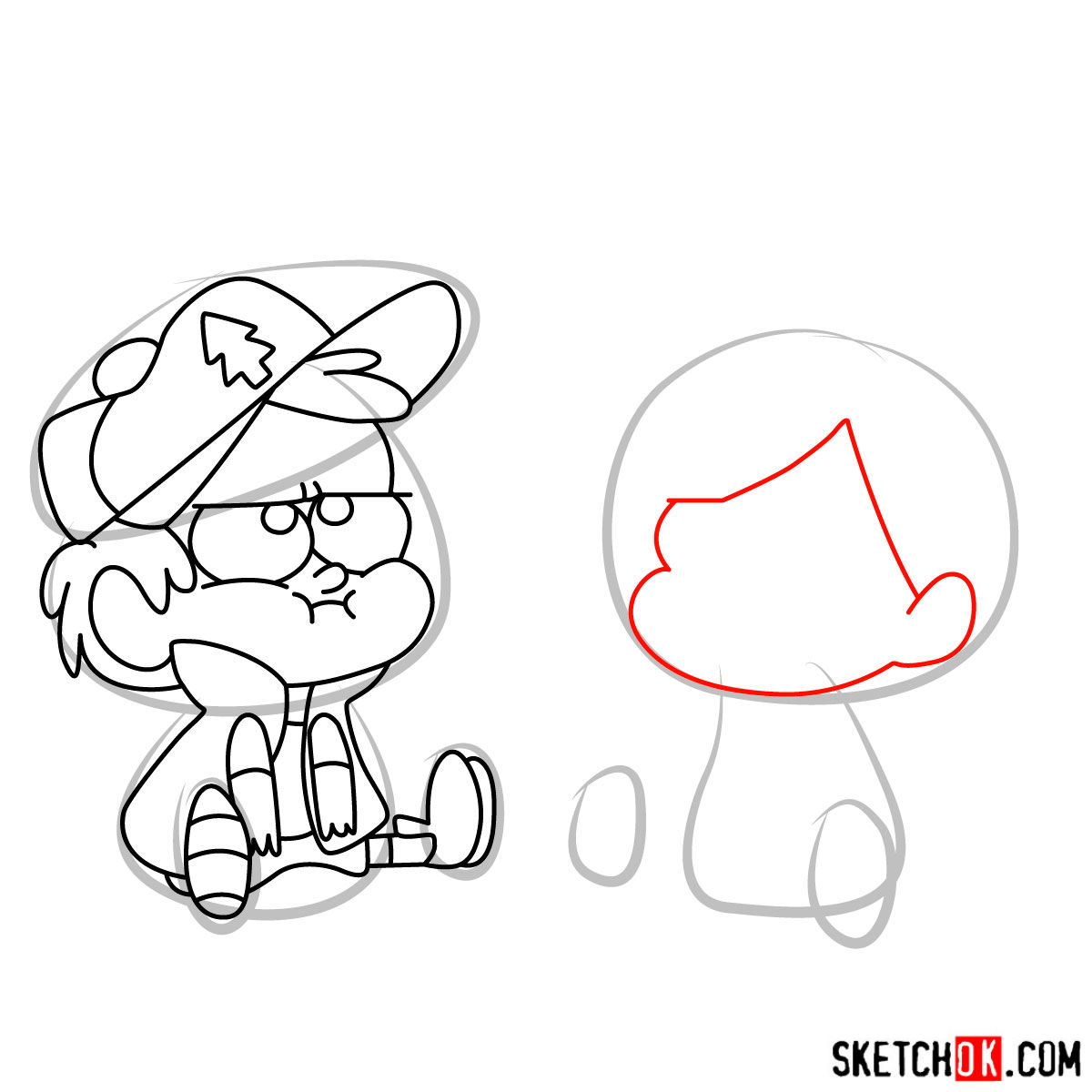 How to draw Dipper and Mabel Pines chibi style - step 09