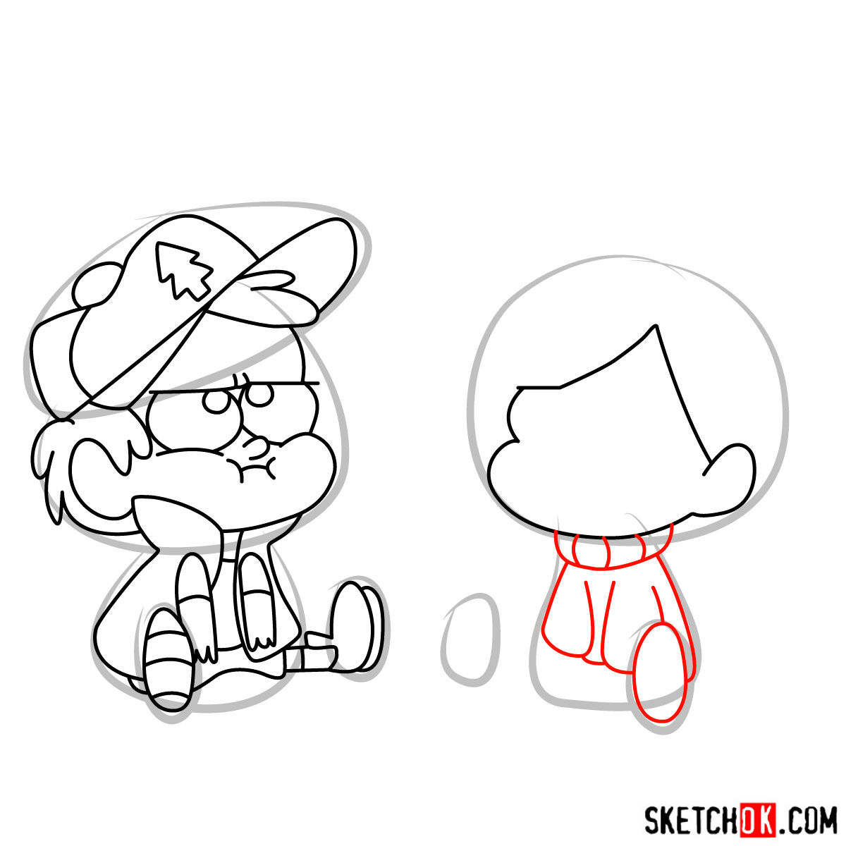 How to draw Dipper and Mabel Pines chibi style - step 10