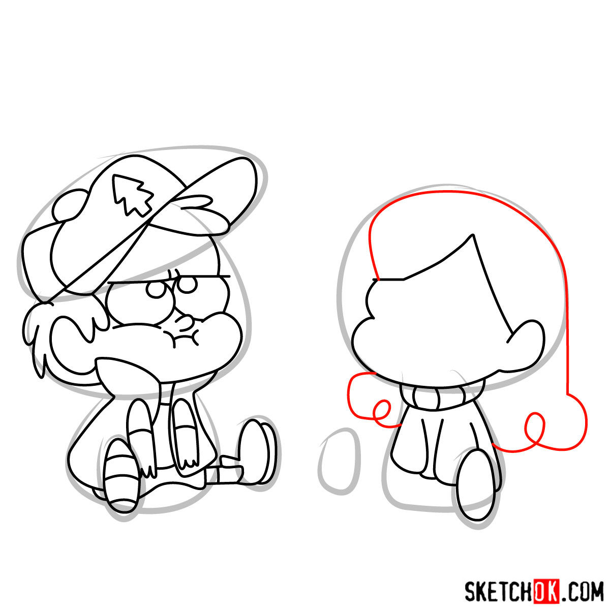 How to draw Dipper and Mabel Pines chibi style - step 11