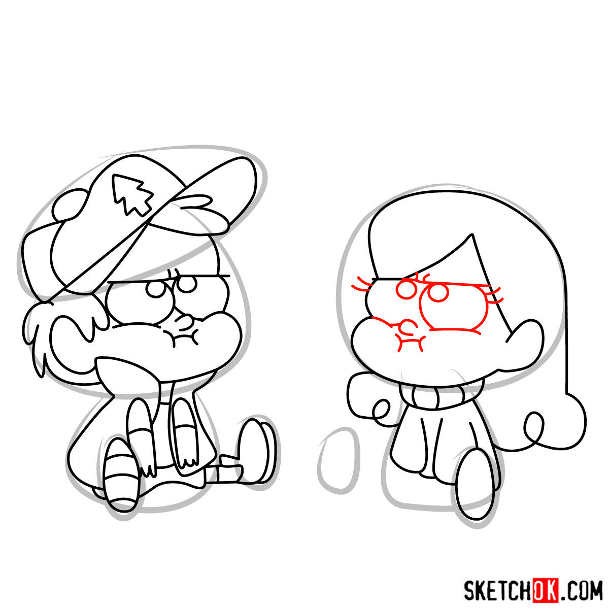 How to draw Dipper and Mabel Pines chibi style - step 12