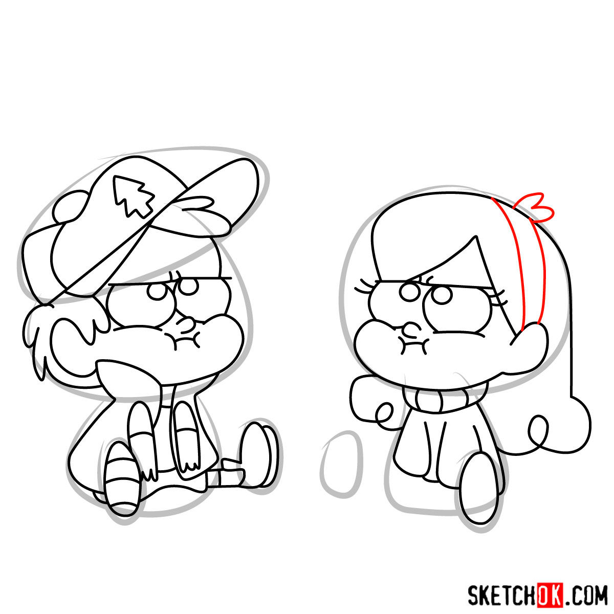 How to draw Dipper and Mabel Pines chibi style - step 13