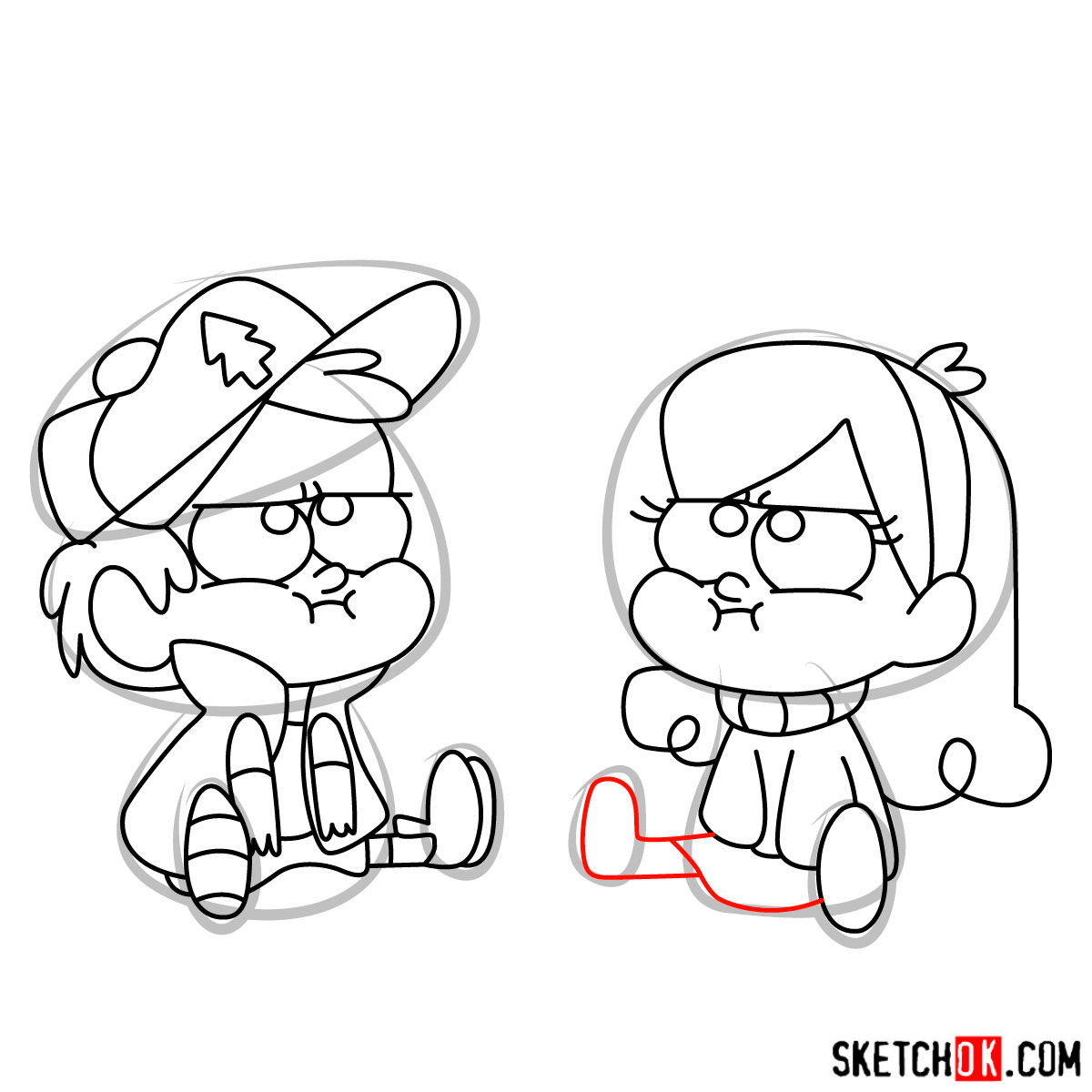 How to draw Dipper and Mabel Pines chibi style - step 14
