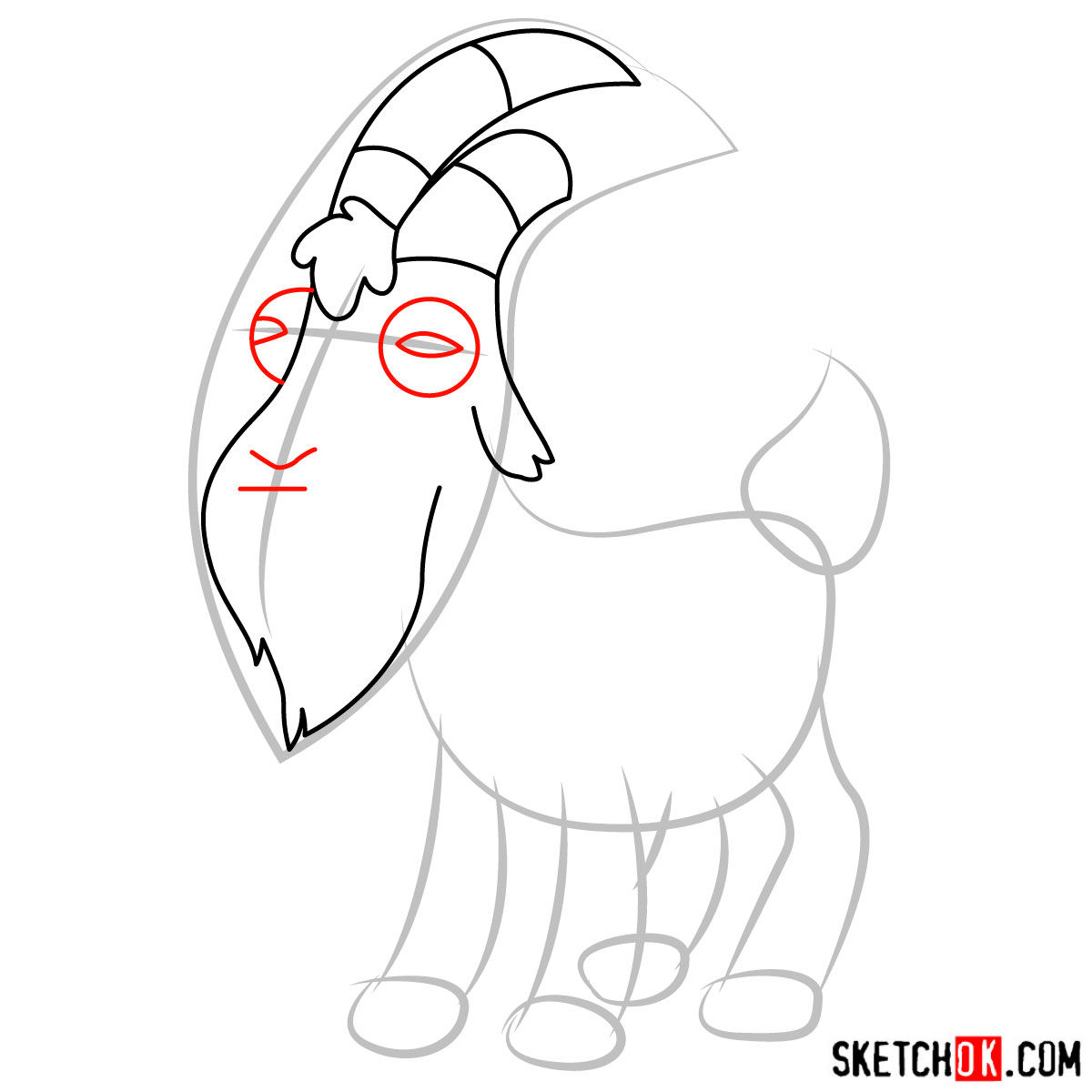 How to draw Gompers the goat - step 04