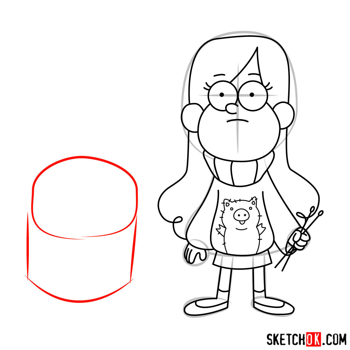 How to draw Mabel Pines with Pig - step 11