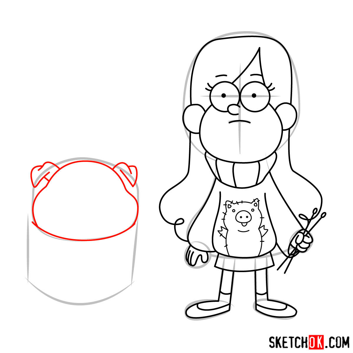 How to draw Mabel Pines with Pig - step 12