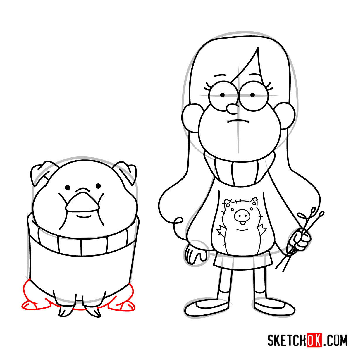 How to draw Mabel Pines with Pig - step 16