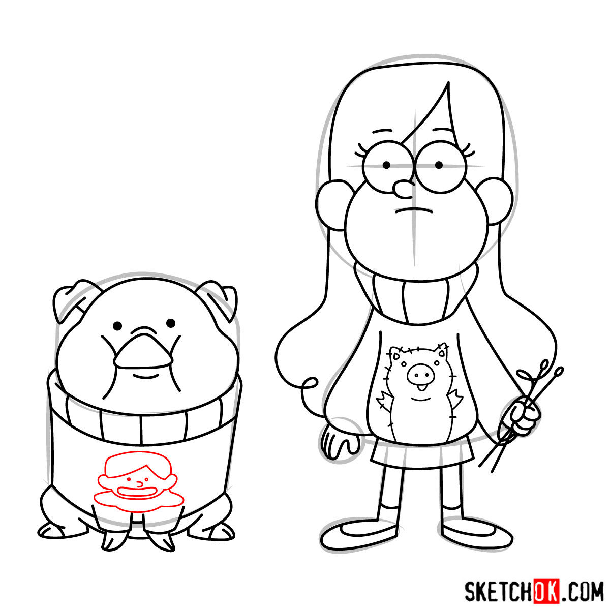 How to draw Mabel Pines with Pig - step 17