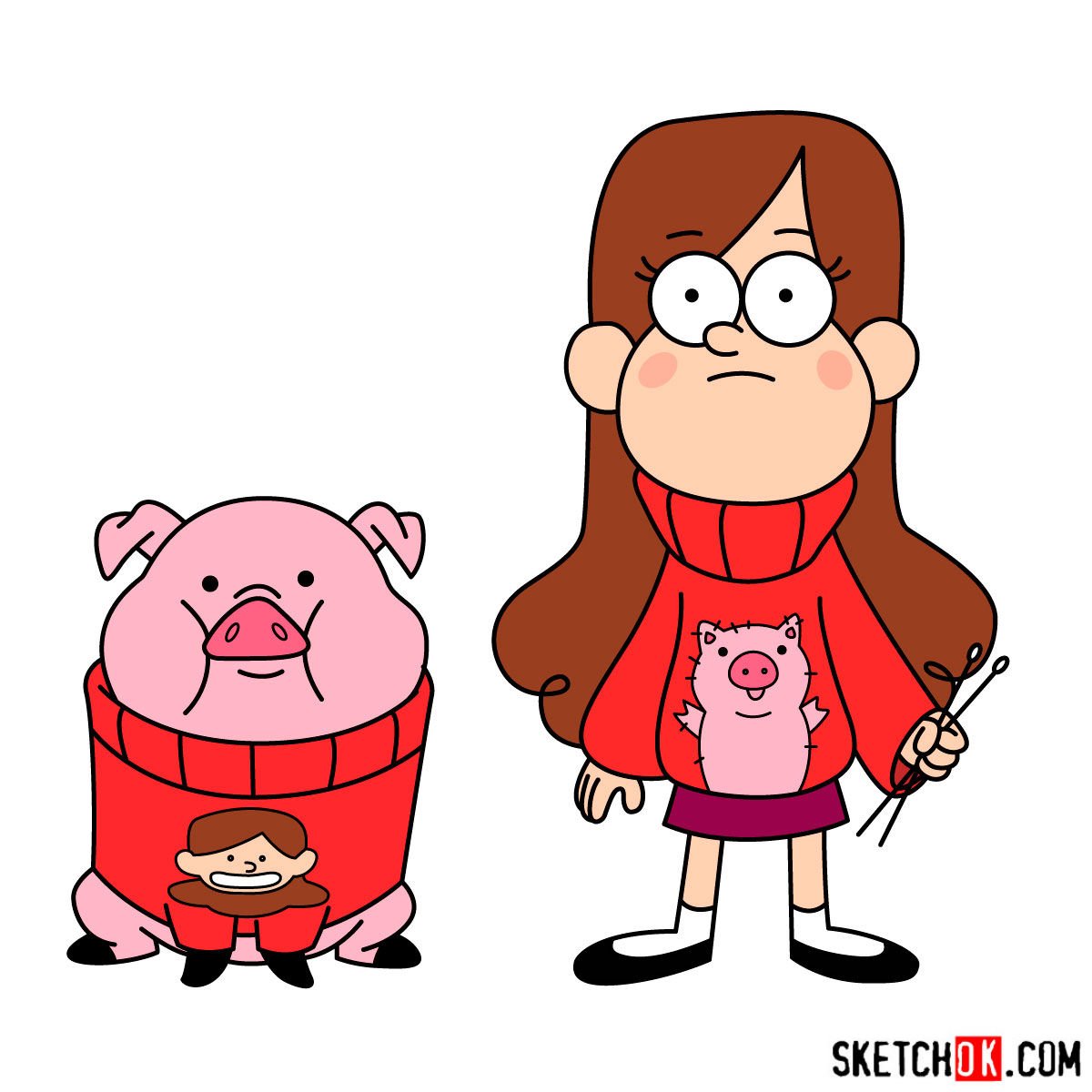 Draw Mabel and Waddles The Dynamic Duo of Gravity Falls!