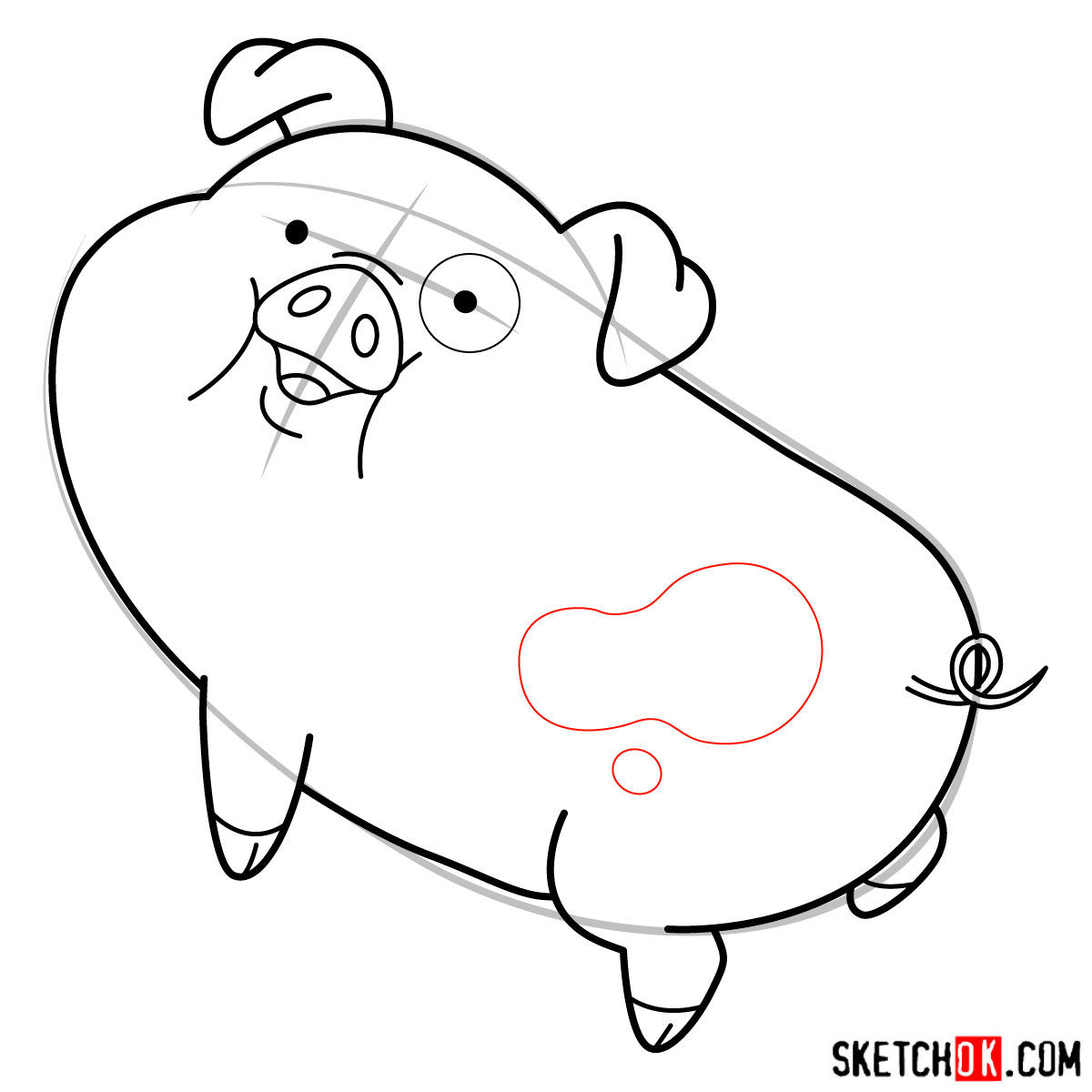 How to draw Waddles the pig - Sketchok easy drawing guides