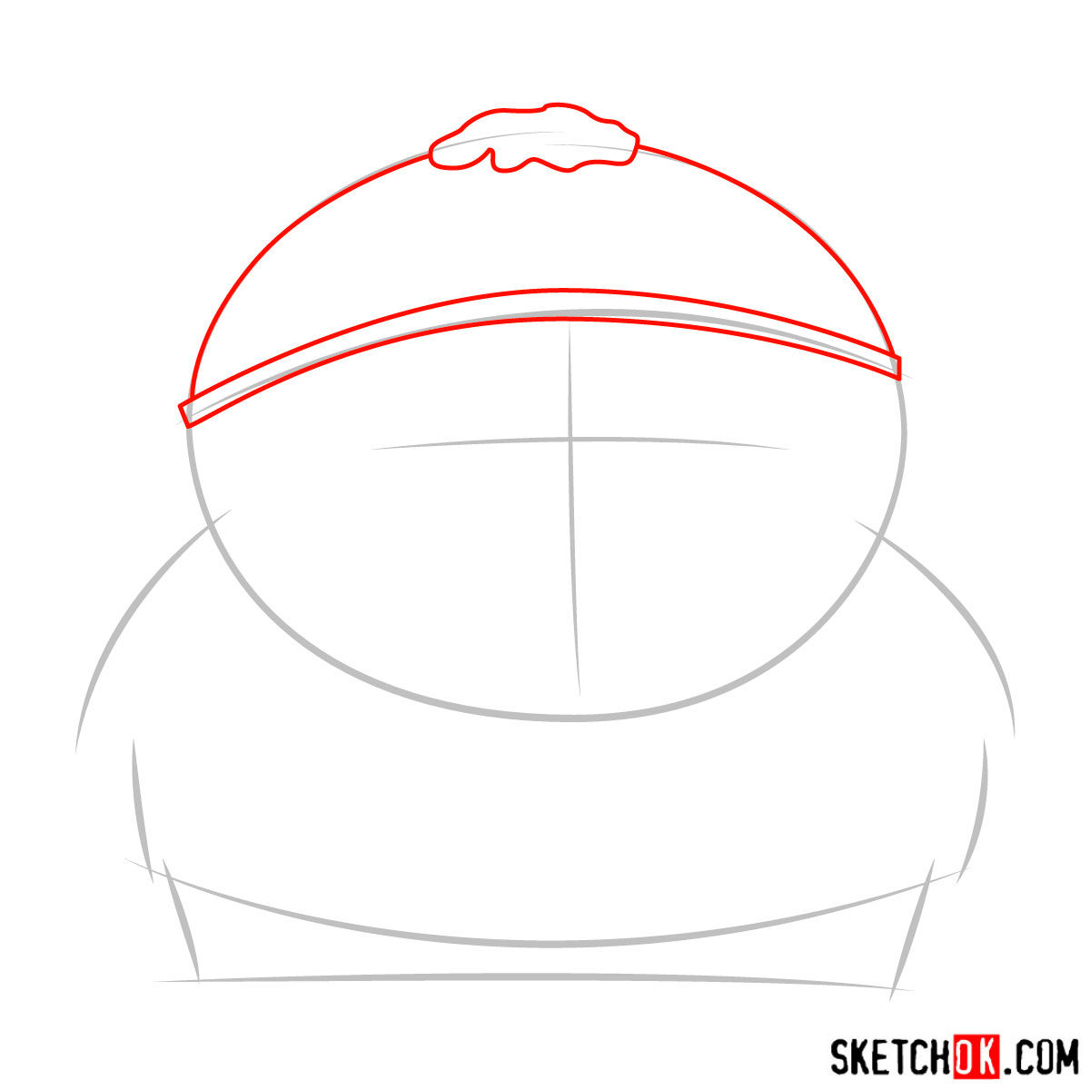 How to draw angry Eric Cartman - step 02