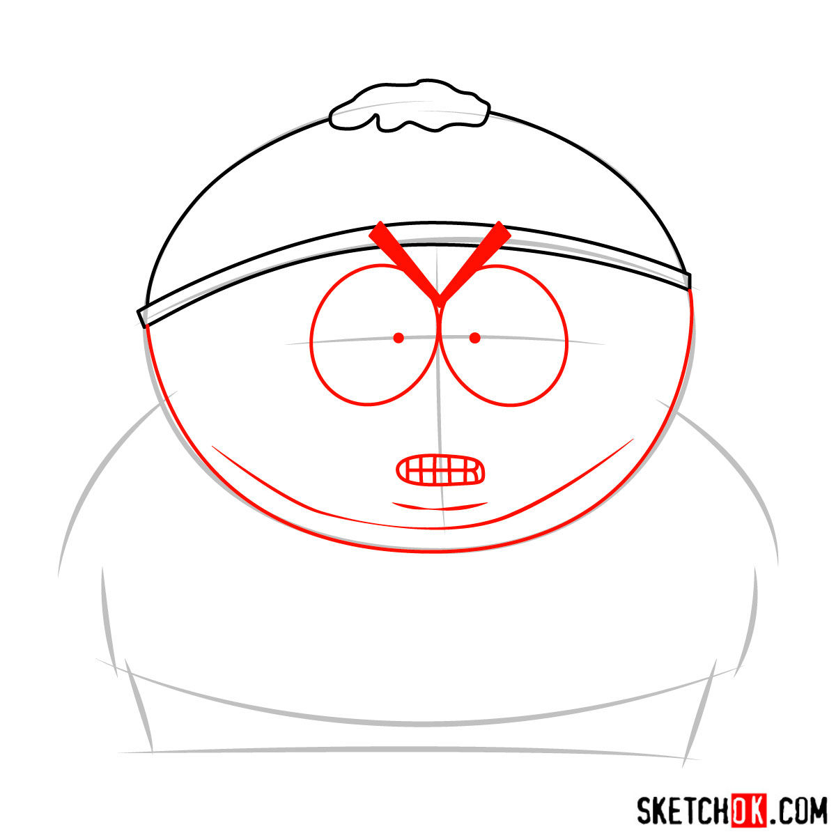 How to draw angry Eric Cartman - step 03