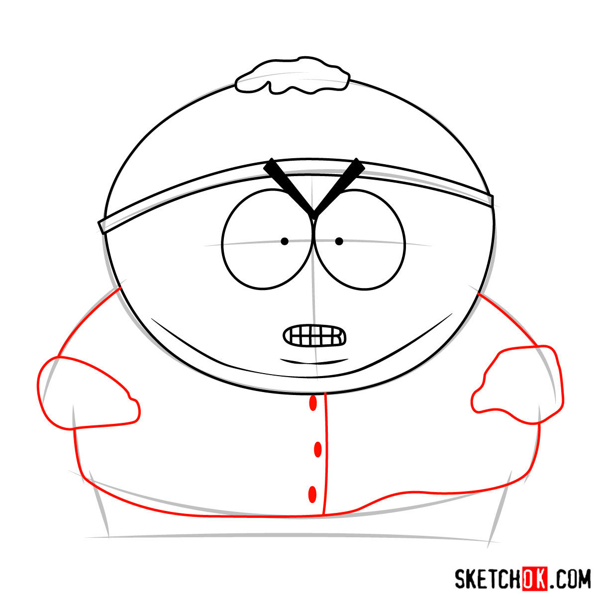 How to draw angry Eric Cartman - step 04