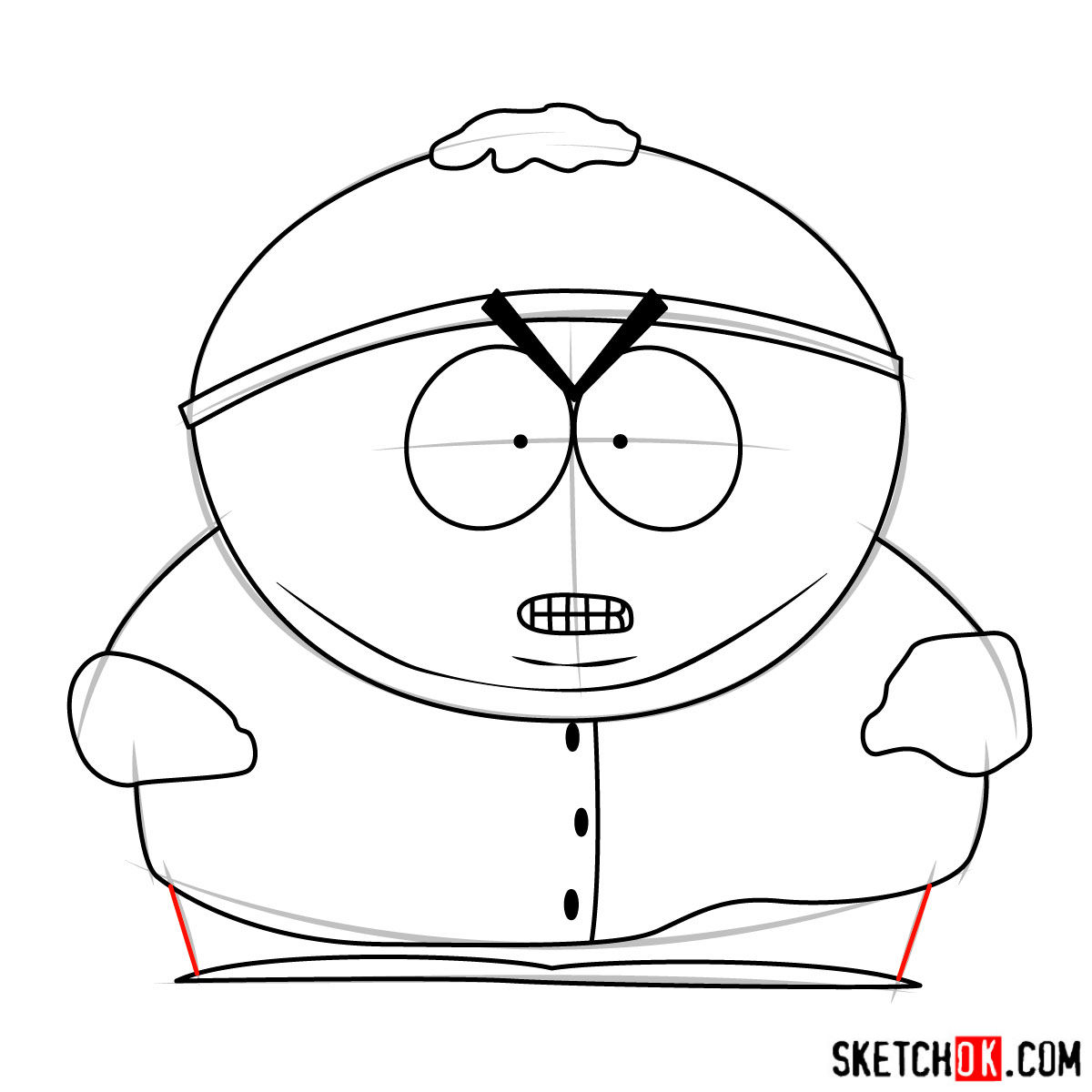 How to draw angry Eric Cartman from South Park Sketchok