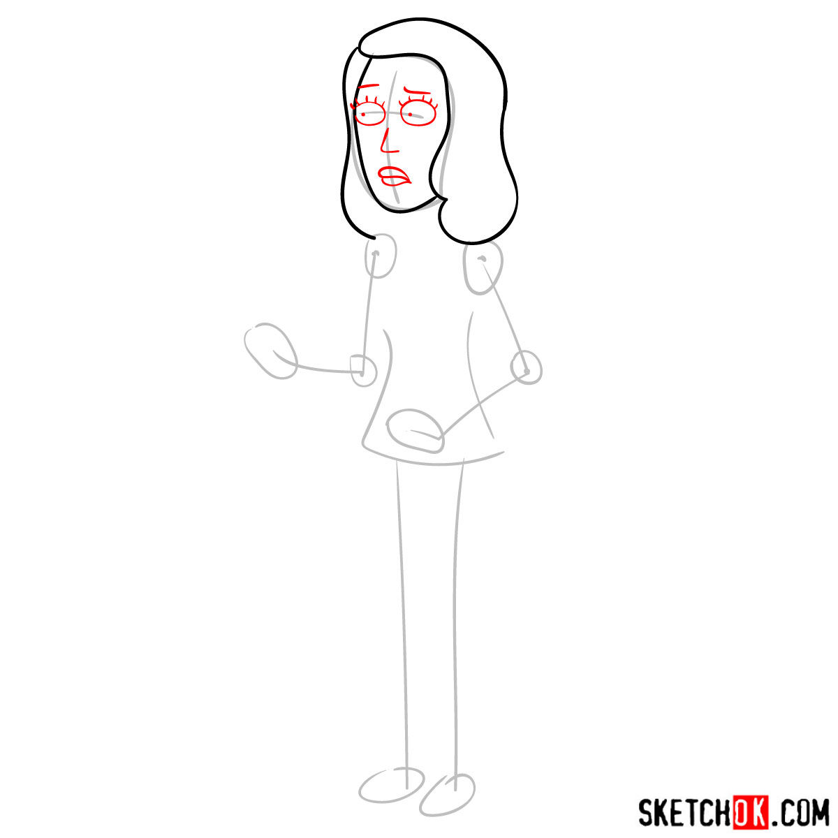 How to draw Beth Smith from Rick and Morty - step 03