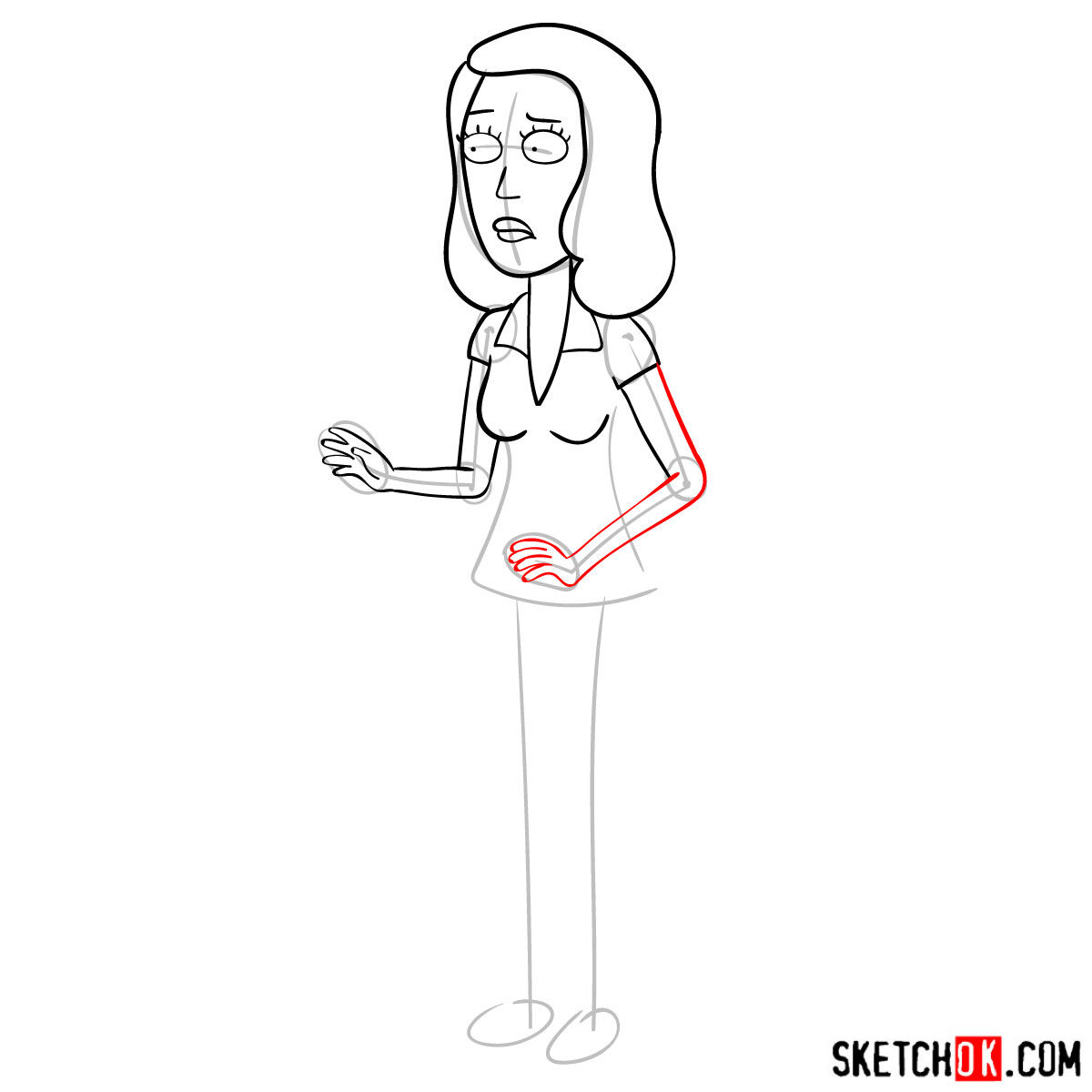 How to draw Beth Smith from Rick and Morty - step 07