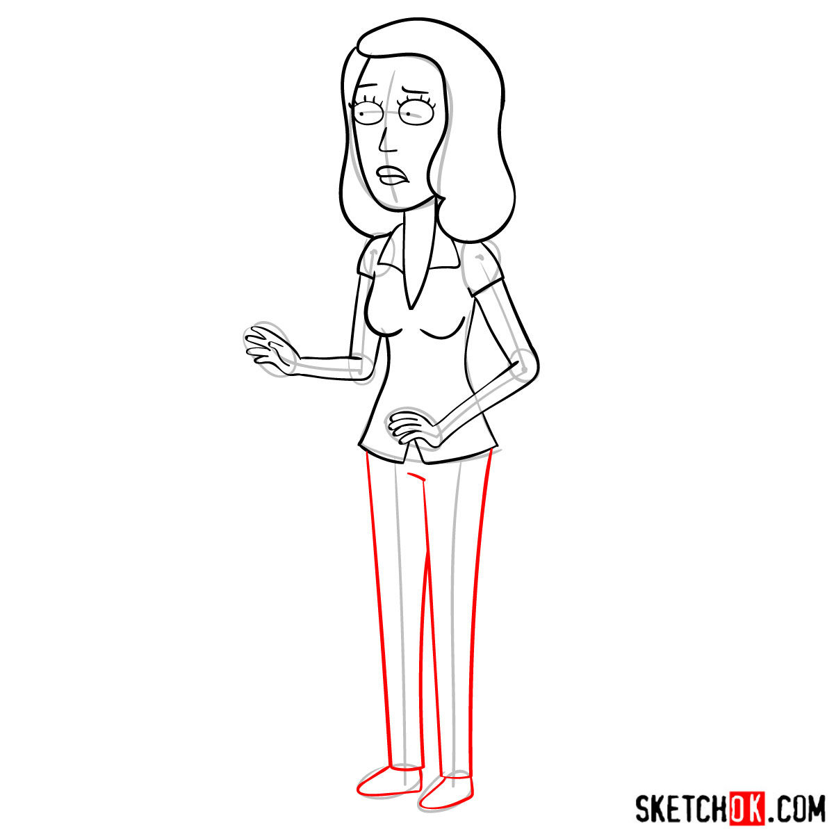 How to draw Beth Smith from Rick and Morty - step 09