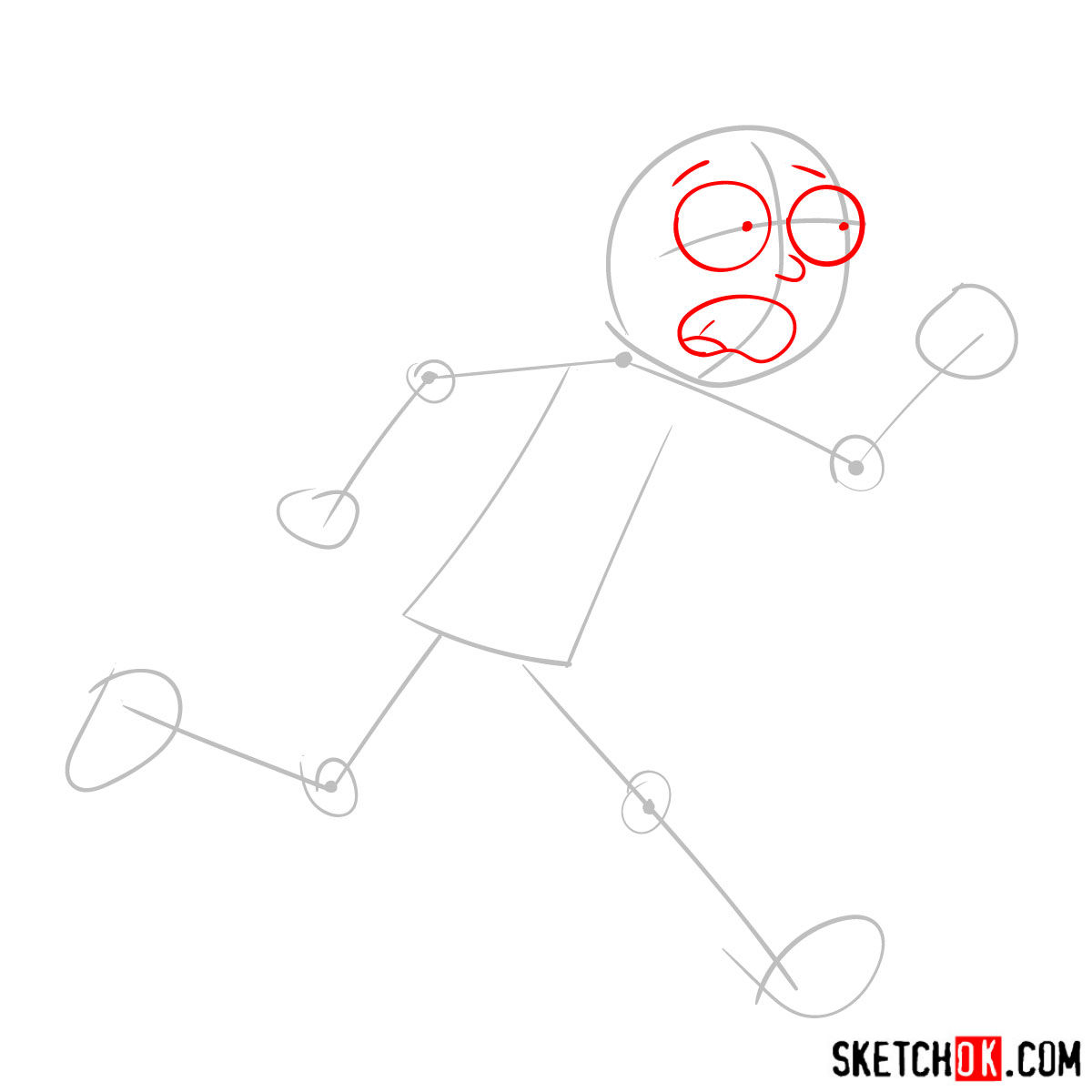 How to draw running Morty Smith - step 02