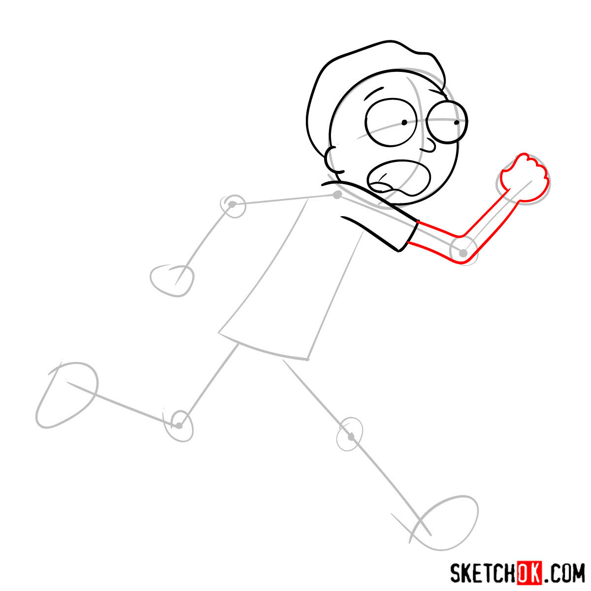 How to draw running Morty Smith - step 05