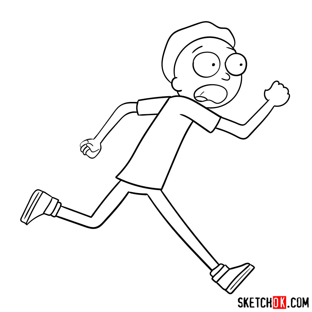 How to draw running Morty Smith - step 10