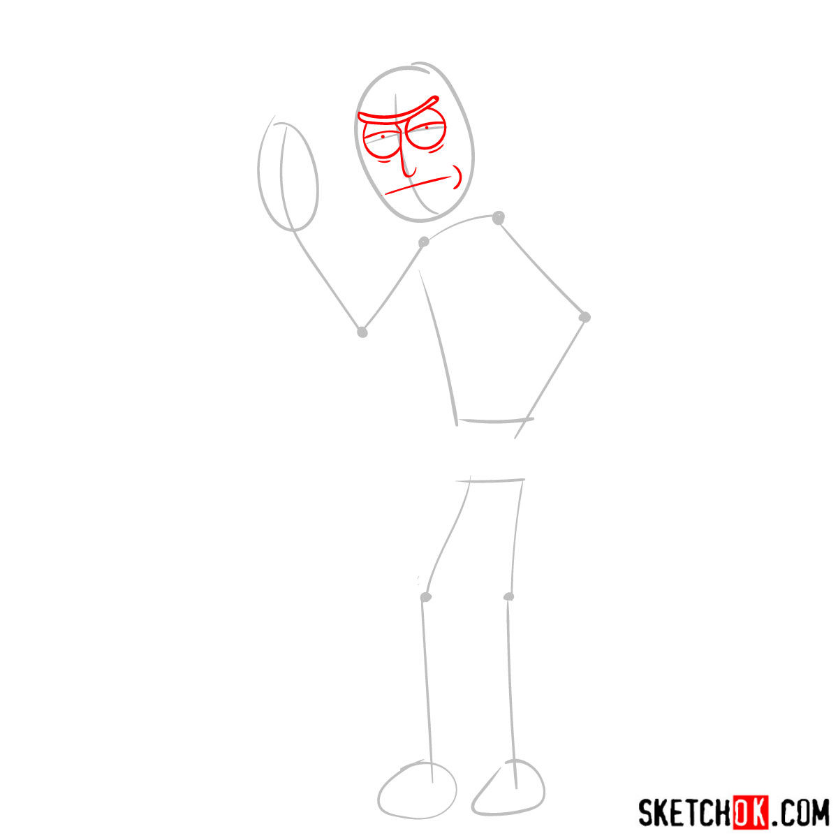How to draw Rick showing his middle finger (Rick and Morty) - step 02