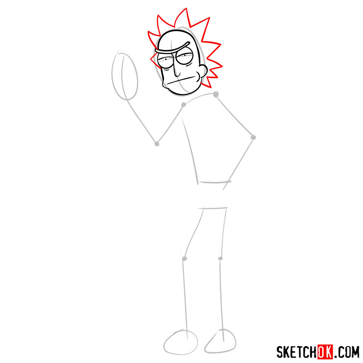 How to draw Rick showing his middle finger (Rick and Morty) - step 04