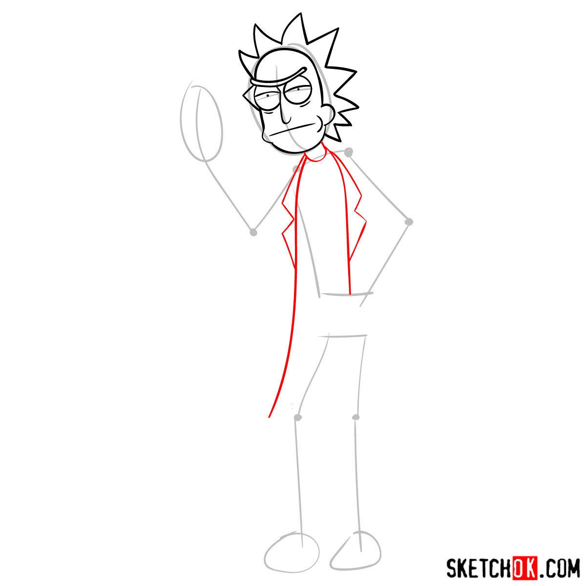 How to draw Rick showing his middle finger (Rick and Morty) - step 05