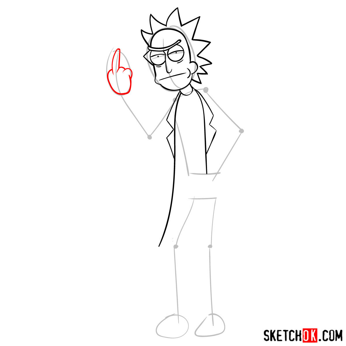 How to draw Rick showing his middle finger (Rick and Morty) -  step 06