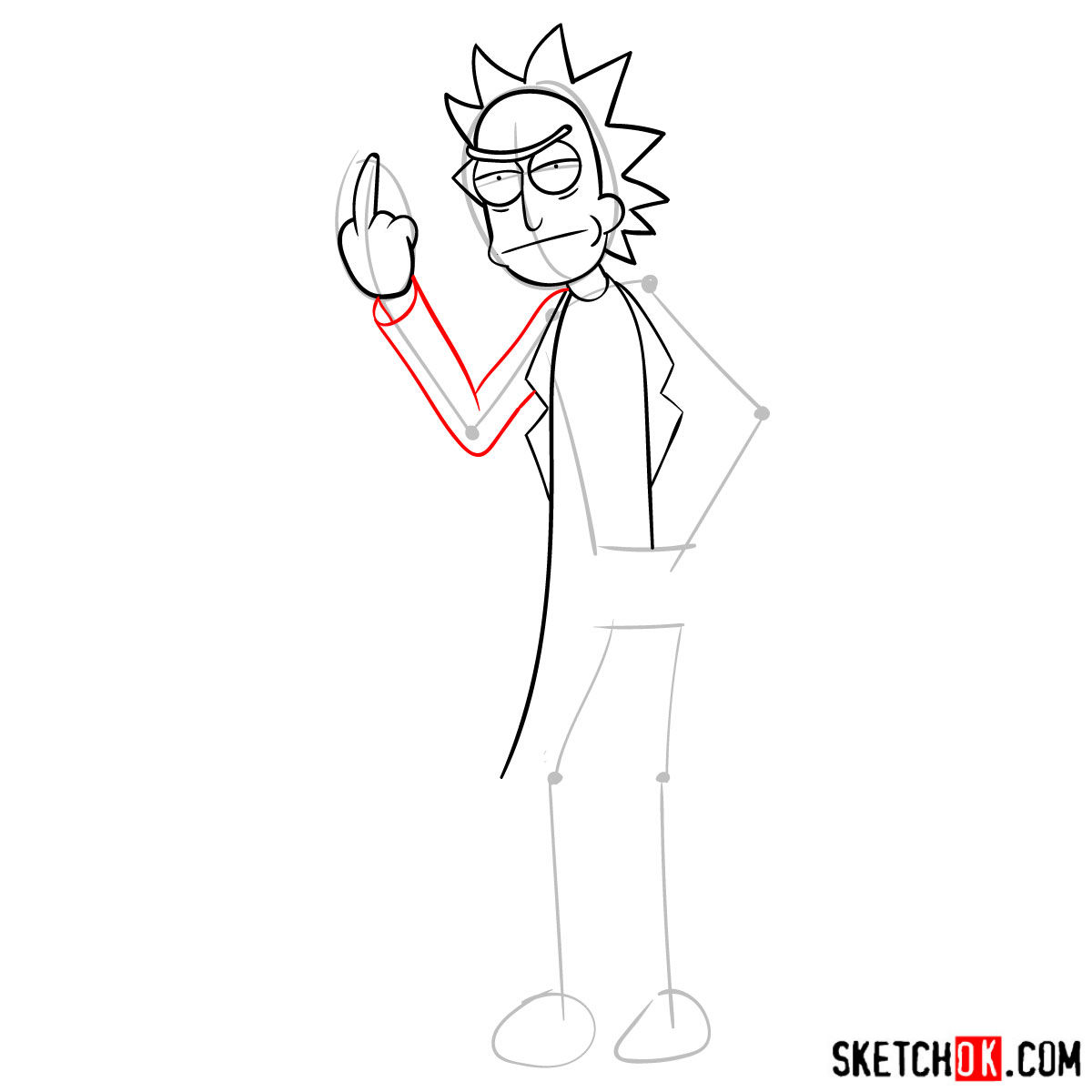 How to draw Rick showing his middle finger (Rick and Morty) - step 07