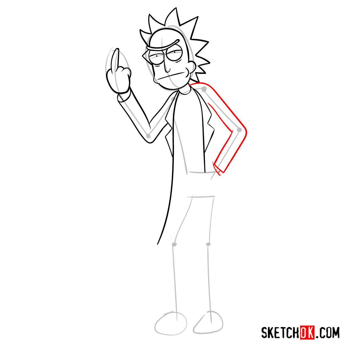 How to draw Rick showing his middle finger (Rick and Morty) - step 08