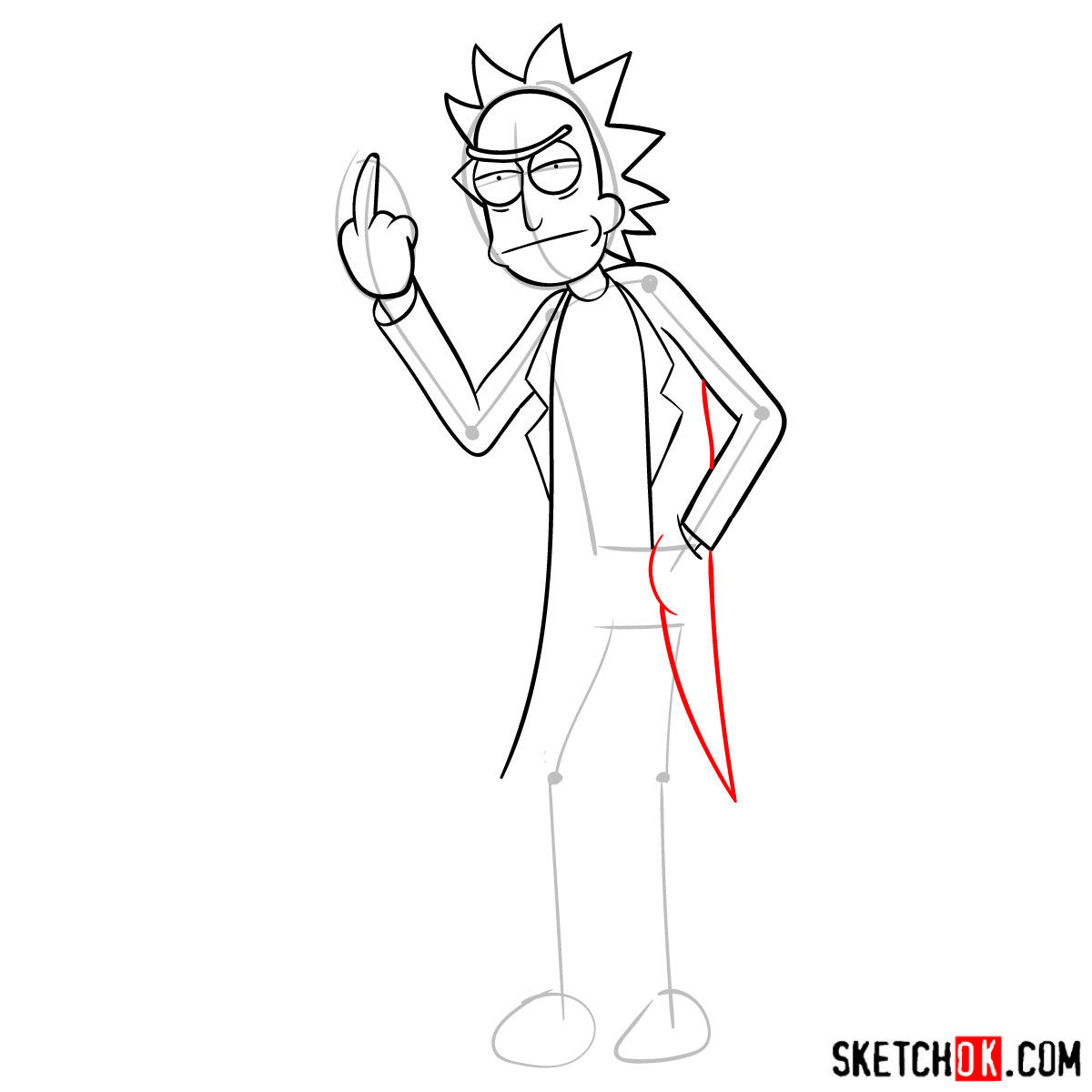 How to draw Rick showing his middle finger (Rick and Morty) - step 09