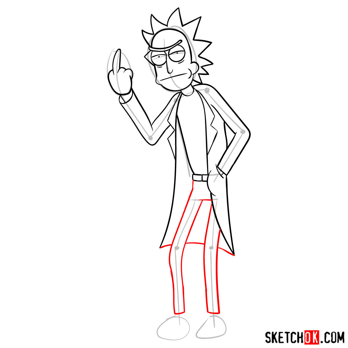 How to draw Rick showing his middle finger (Rick and Morty) - step 11