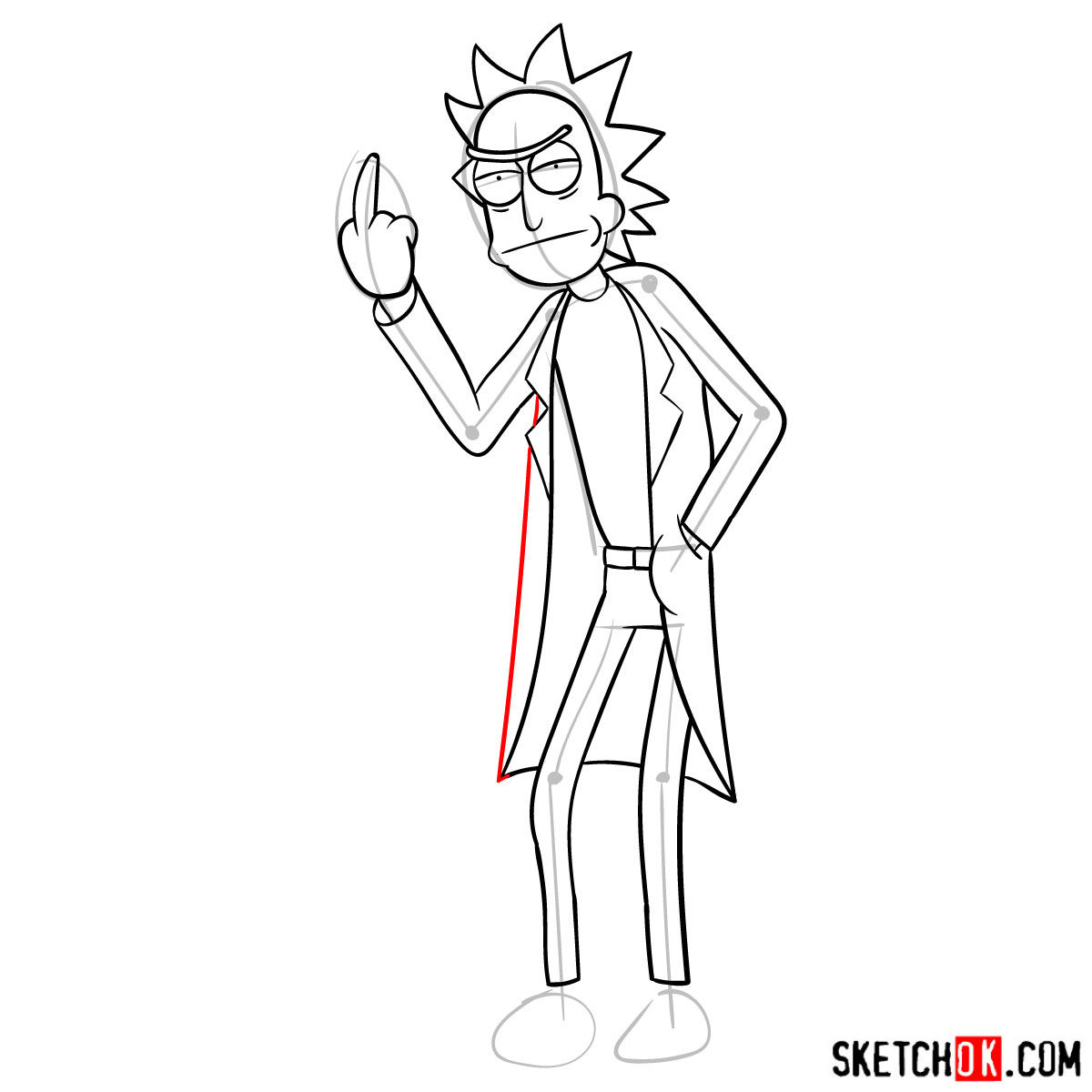 How to draw Rick showing his middle finger (Rick and Morty) - step 12