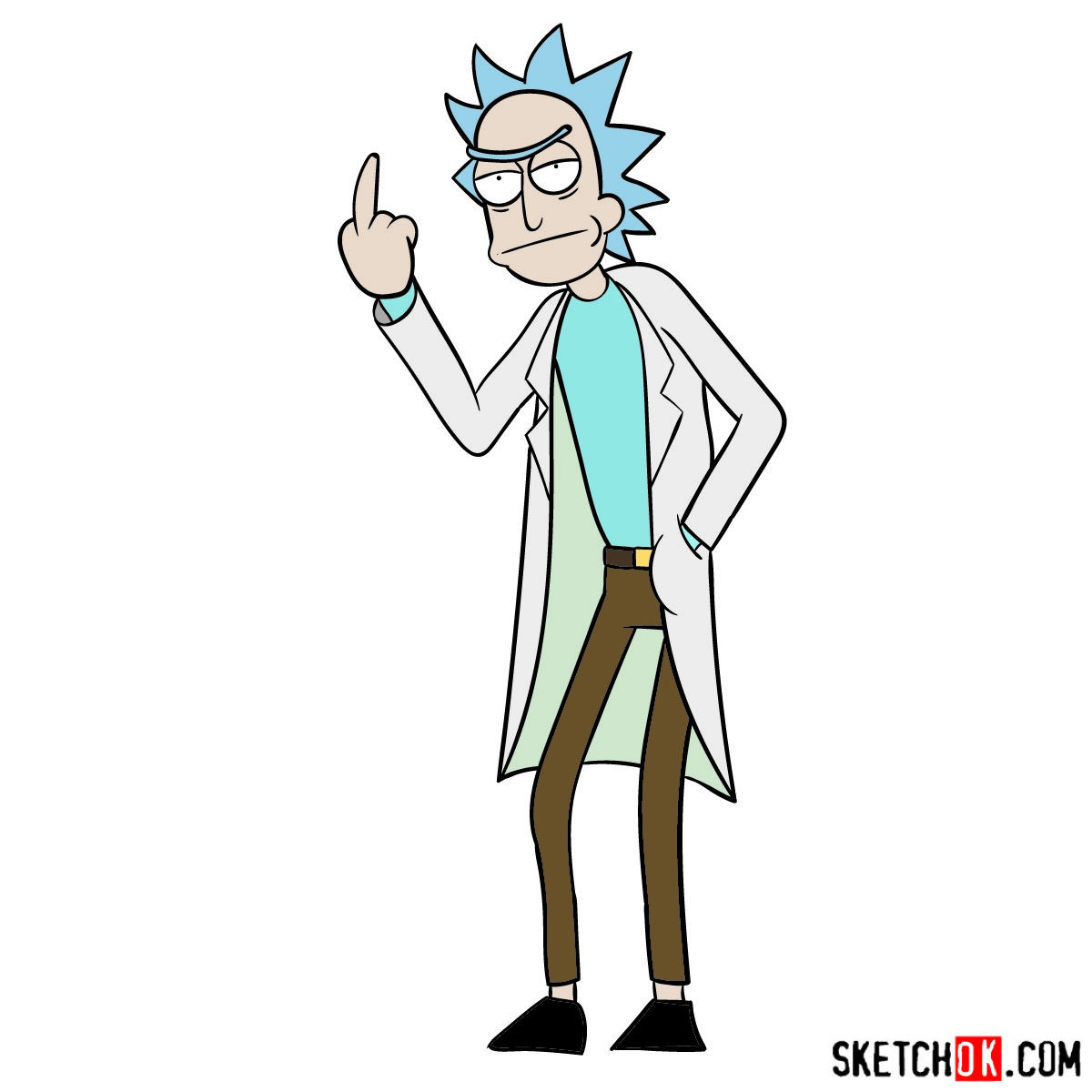 How to draw Rick showing his middle finger