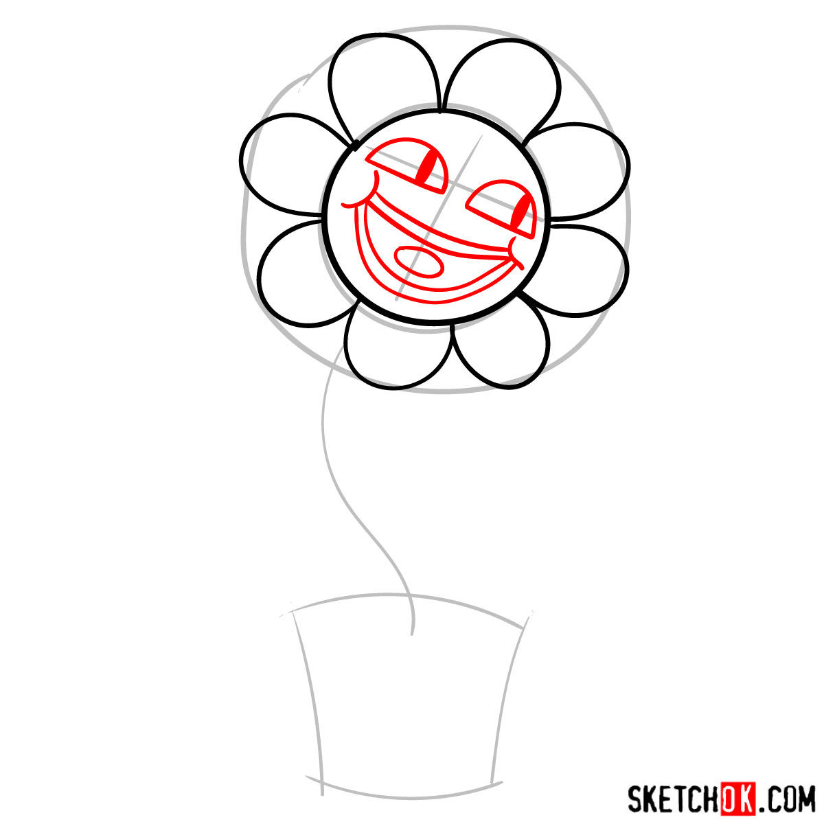 How to draw a pink flower Leslie from Gumball series - step 04
