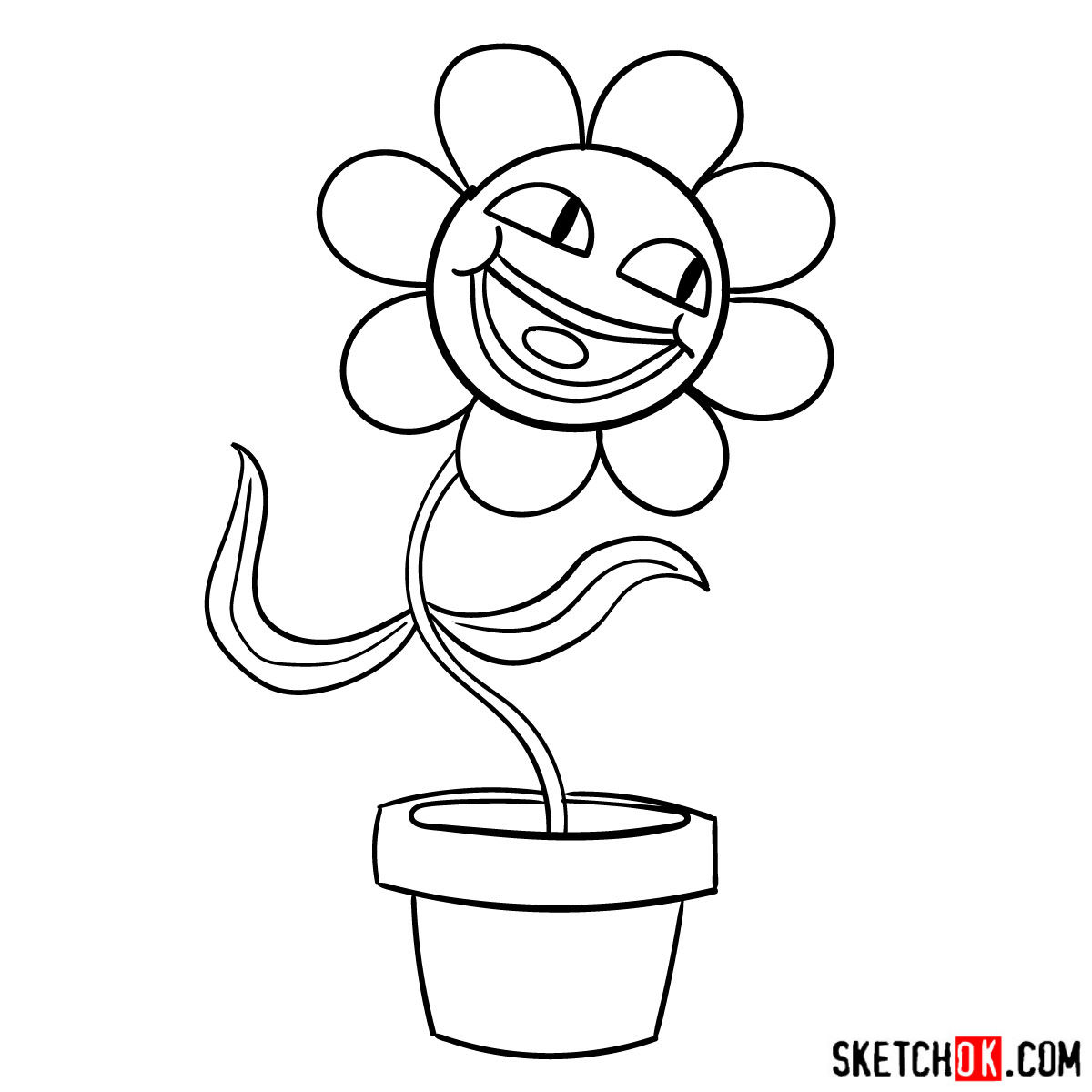 How to draw a pink flower Leslie from Gumball series - step 08