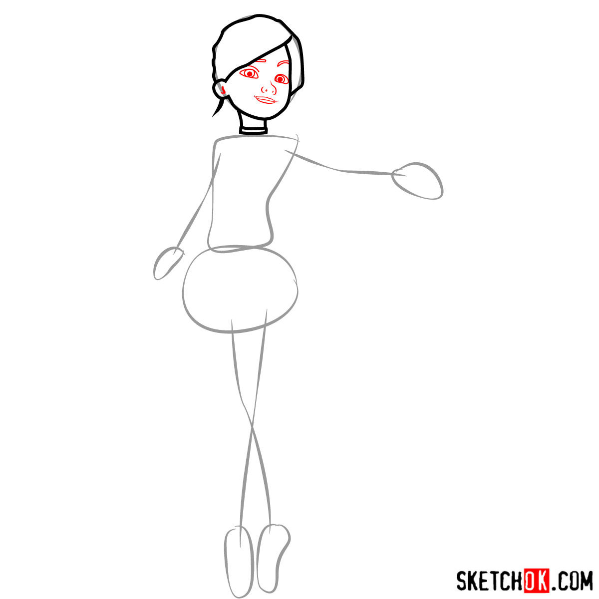 How to draw Felicie dancing in white dress - step 03
