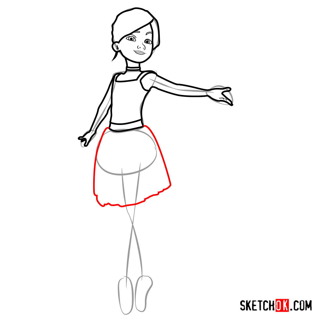 How to draw Felicie dancing in white dress - step 07