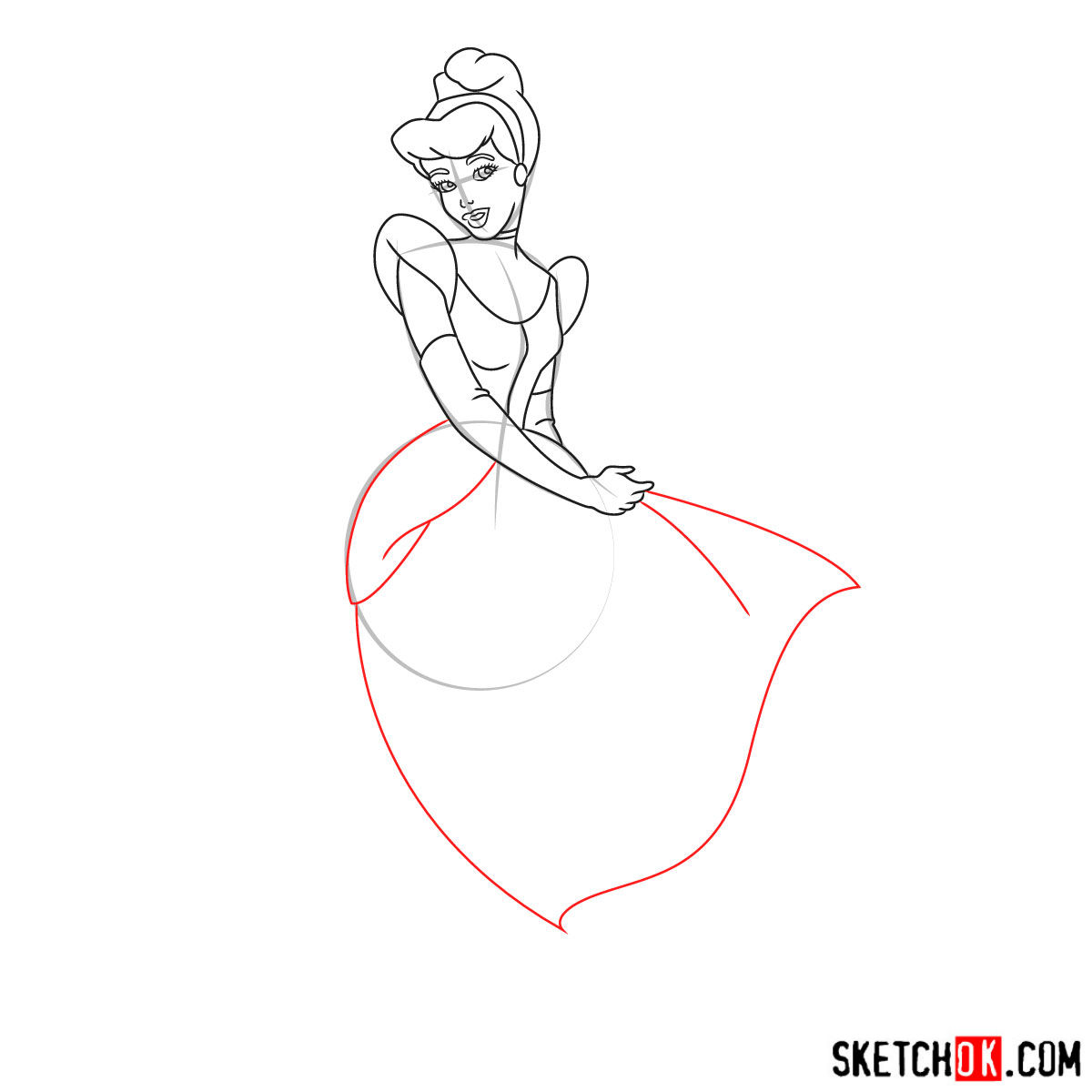 How to draw dancing Cinderella - step 10