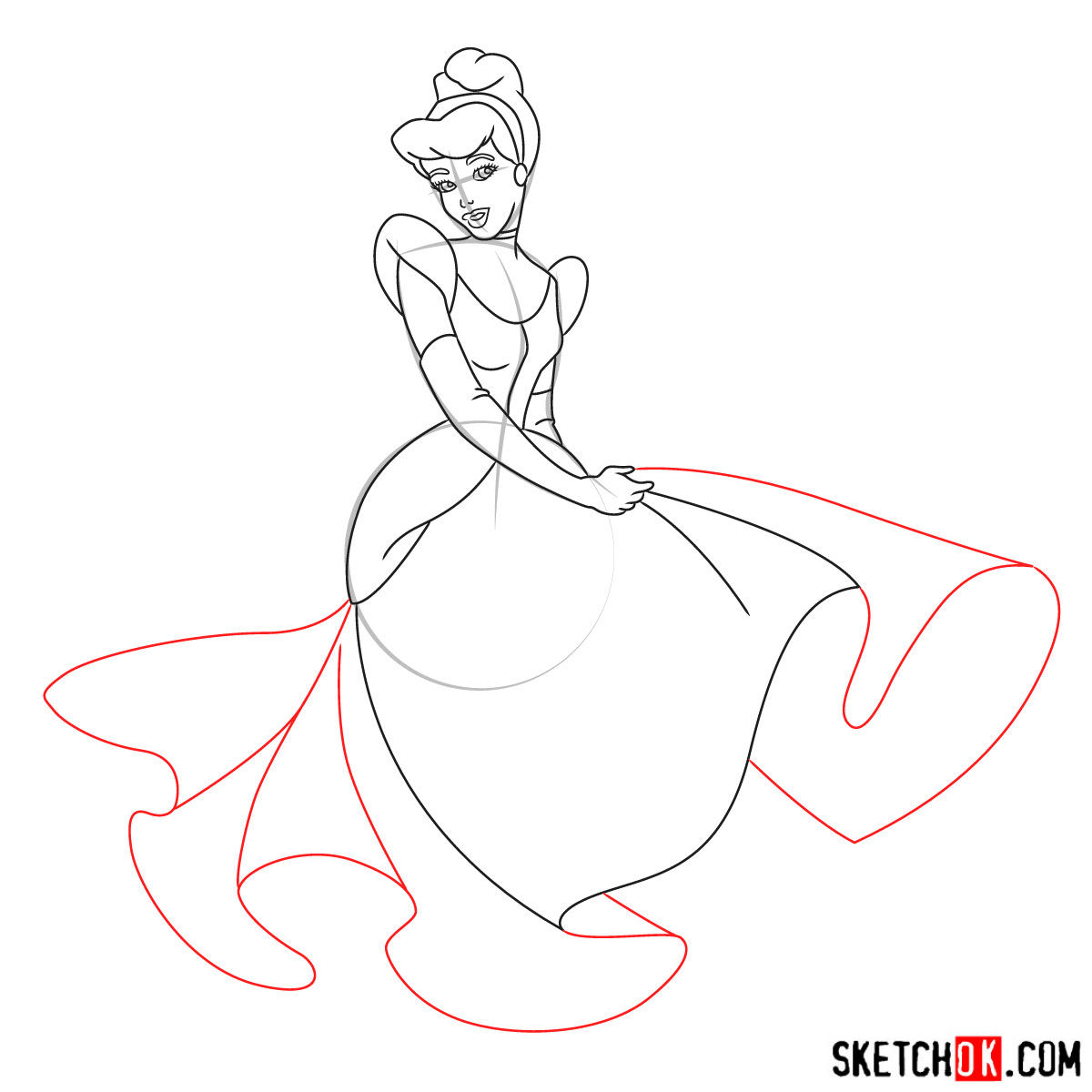 How to draw dancing Cinderella - step 11