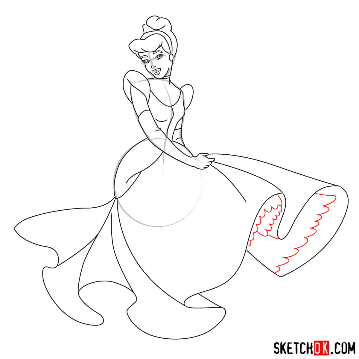 How to draw dancing Cinderella - step 12