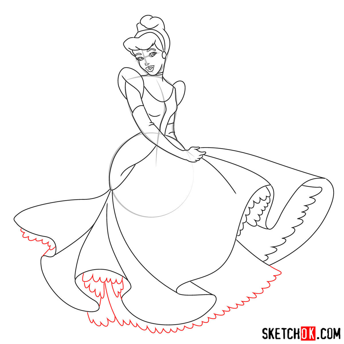 How to draw dancing Cinderella - step 13