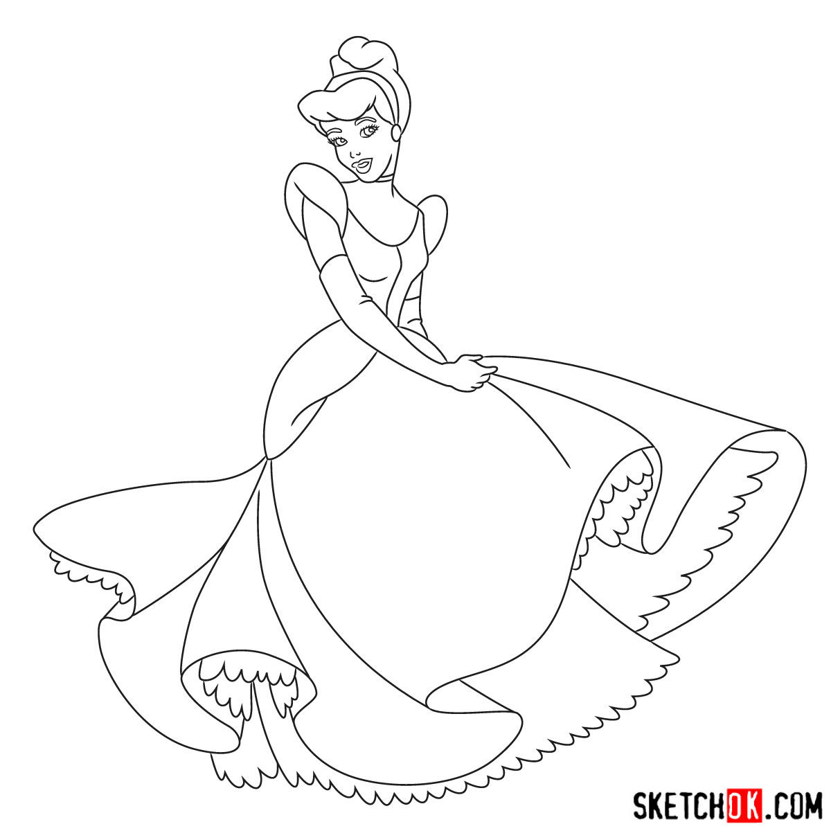 How to draw dancing Cinderella (from 1950 film) - SketchOk