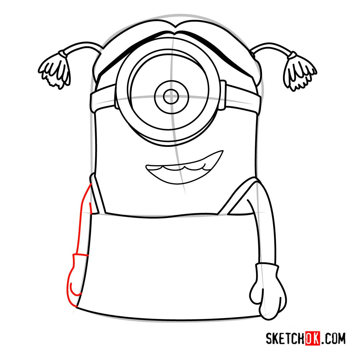 How to draw minion Stuart dressed as a girl - step 08