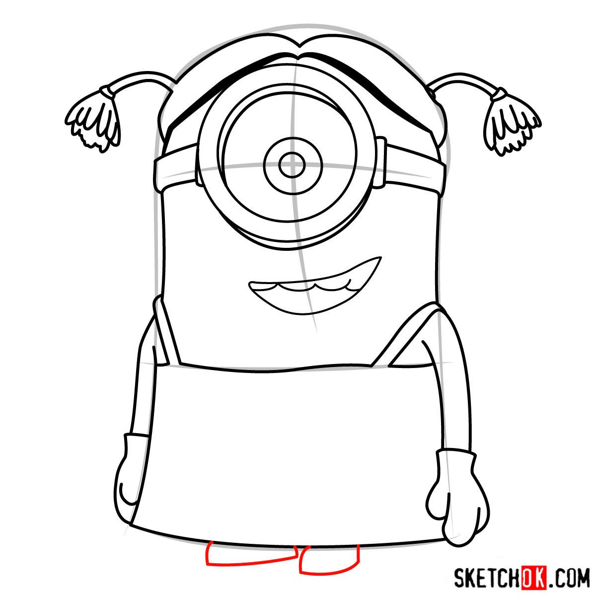 How to draw minion Stuart dressed as a girl - step 09