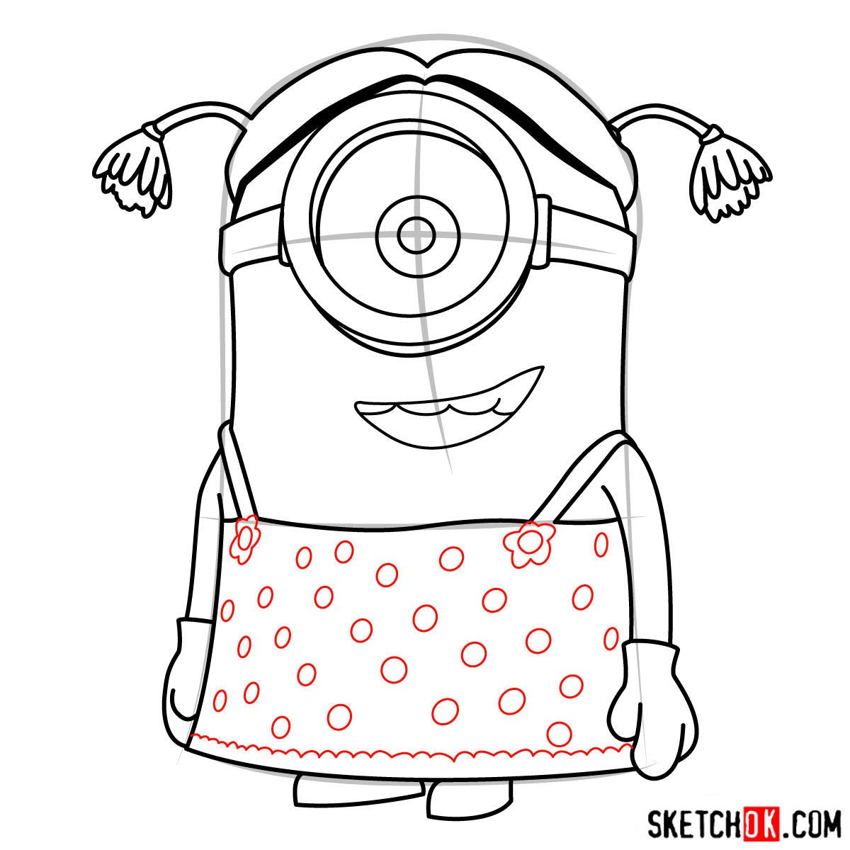 How to draw minion Stuart dressed as a girl - step 10
